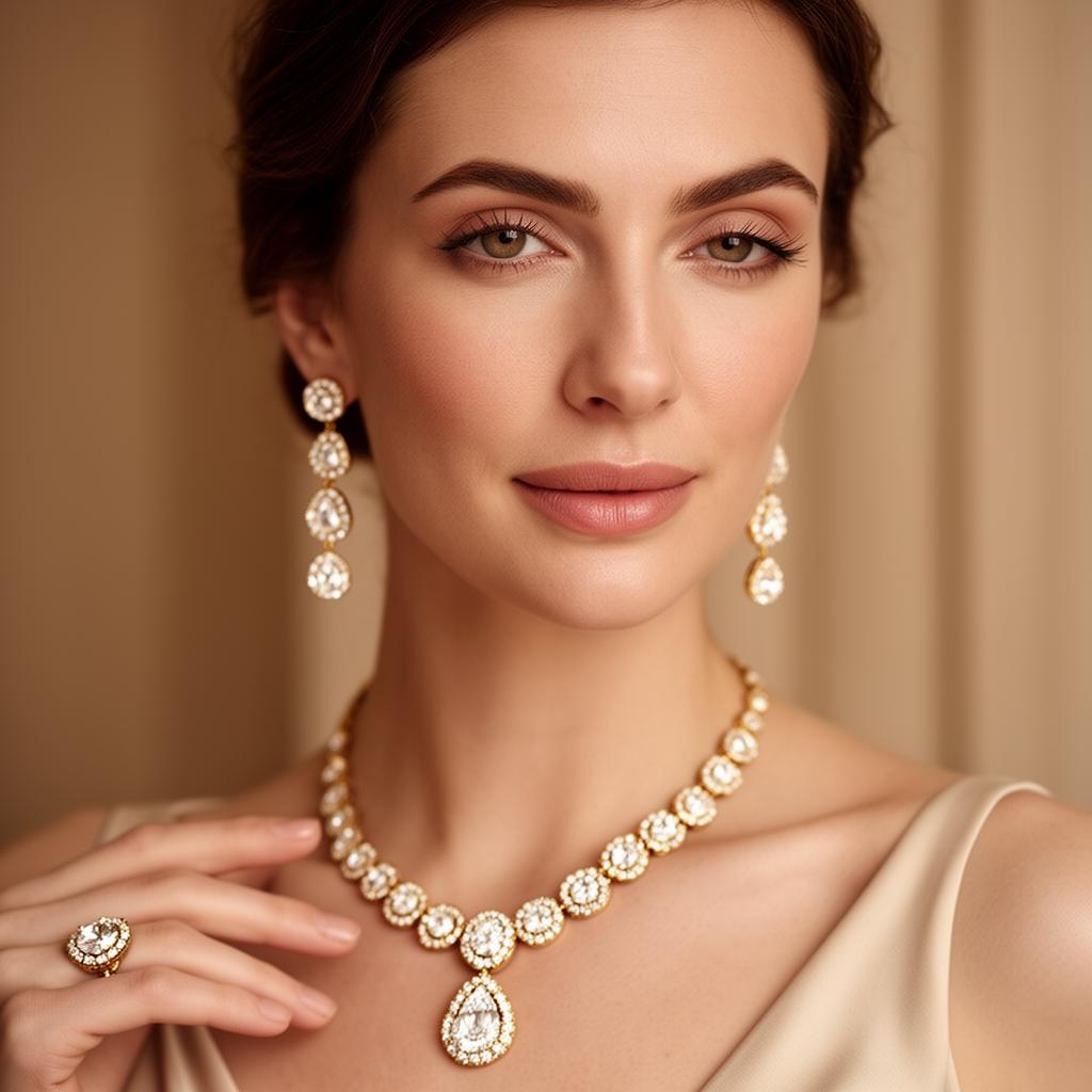 Woman wearing fine gold and diamond jewelry